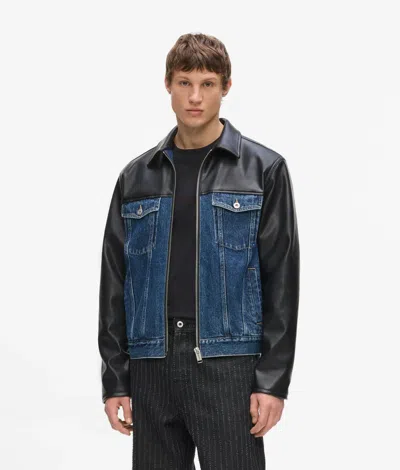 Kl Jeans Faux-leather And Denim Jacket In Multi
