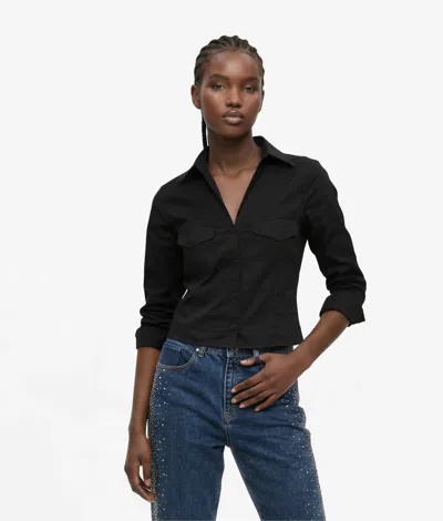 Kl Jeans Fitted V-neck Shirt In Black