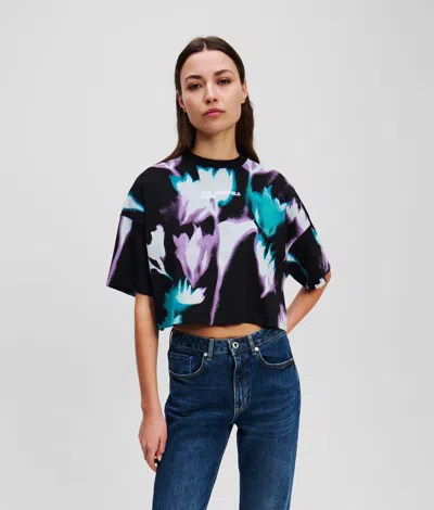 Kl Jeans Floral-print Cropped T-shirt In Multi