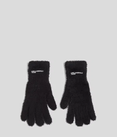 Kl Jeans Fluffy Gloves In Black