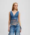 Kl Jeans Fringed Denim Top In Blue