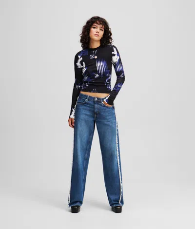 Kl Jeans Fringed Mid-rise Relaxed Jeans In Blue