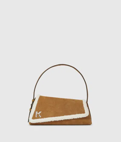 Kl Jeans Geo Suede Flap Shoulder Bag In Marron