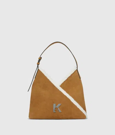 Kl Jeans Geo Suede Small Tote Bag In Marron