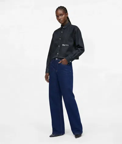 Kl Jeans Glitzernde High-rise-jeans Mit Lockerer Passform In Rinse Blau