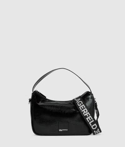 Kl Jeans Glossy Mini Hobo Bag In Black