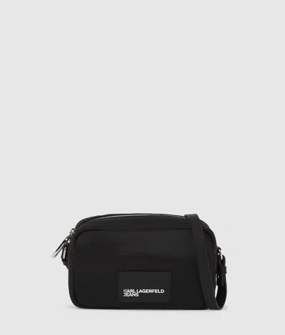 Kl Jeans Glossy Nylon Camera Bag In Black