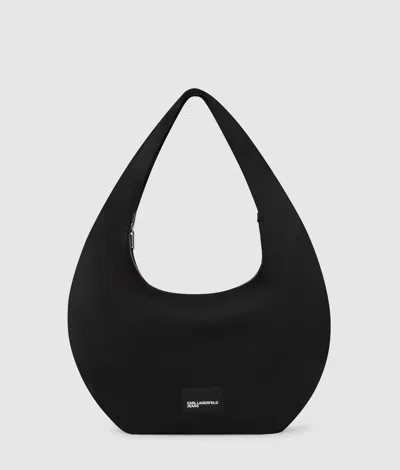 Kl Jeans Glossy Nylon Hobo Bag In Black
