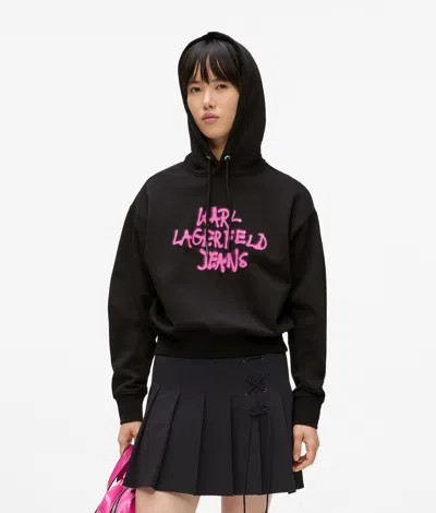 Kl Jeans Graffiti Hoodie In Black