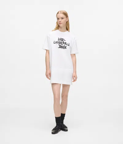 Kl Jeans Graffiti T-shirt Dress In White