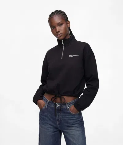 Kl Jeans Half-zip Drawcord Hem Sweatshirt In Black