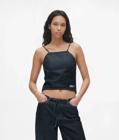 Kl Jeans Haut En Denim Ajusté À Bretelles In Rinçage Bleu