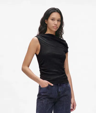 Kl Jeans Haut Froncé À Épaules Dénudées In Noir