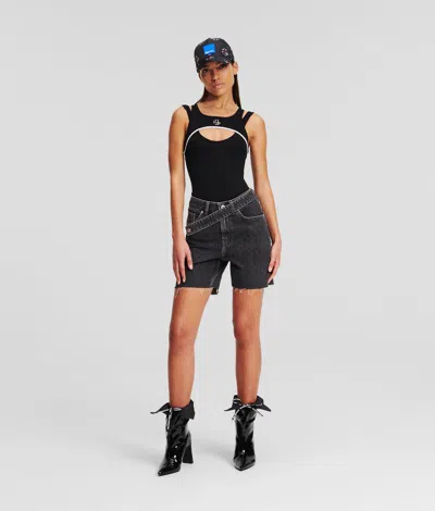 Kl Jeans High-rise Tapered Denim Shorts In Black