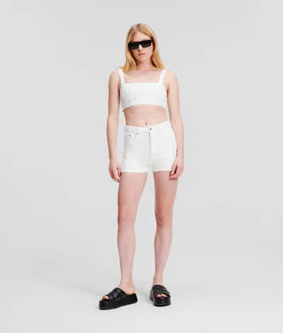 Kl Jeans High-waisted Bouclé Shorts In White