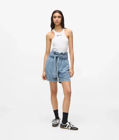 Kl Jeans High-rise Belted Denim Shorts In Blue