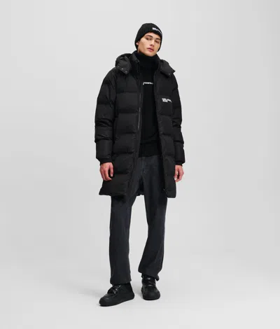 Kl Jeans Hooded Longline Puffer Coat In Black
