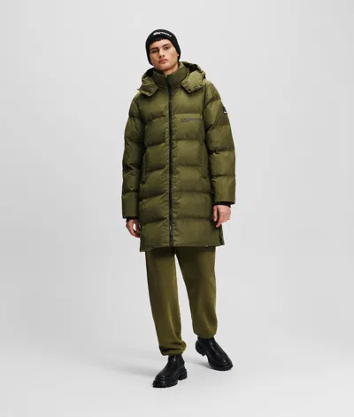 Kl Jeans Hooded Longline Puffer Coat In Green
