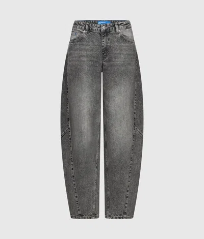 Kl Jeans Jeans Barrel Délavé À Taille Mi-haute In Noir Lavé Visuel