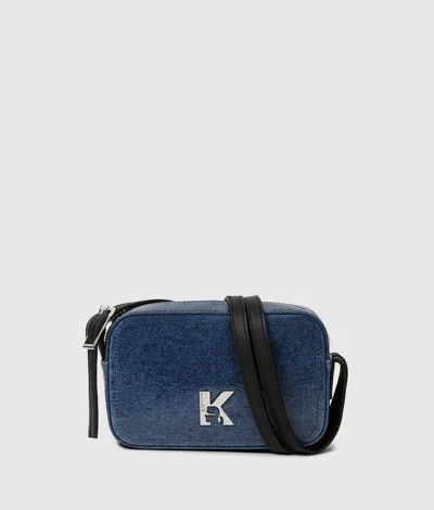 Kl Jeans K Logo Denim Camera Bag In Washed Mid Blue