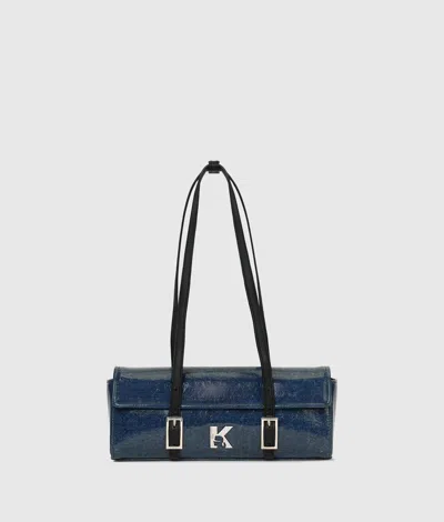 Kl Jeans K Logo Denim Elongated Shoulder Bag In Washed Mid Blue