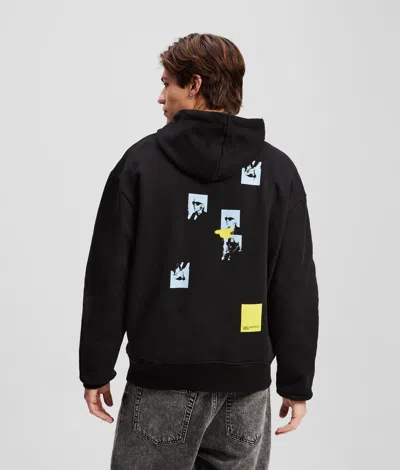 Kl Jeans Karl Print Hoodie In Black