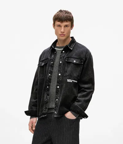 Kl Jeans Karl Quote Denim Overshirt In Black
