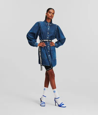 Kl Jeans Klj Belted Puff-sleeve Denim Dress