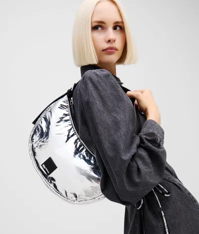 Kl Jeans Klj Box Logo Metallic Half-moon Shoulder Bag In Silver