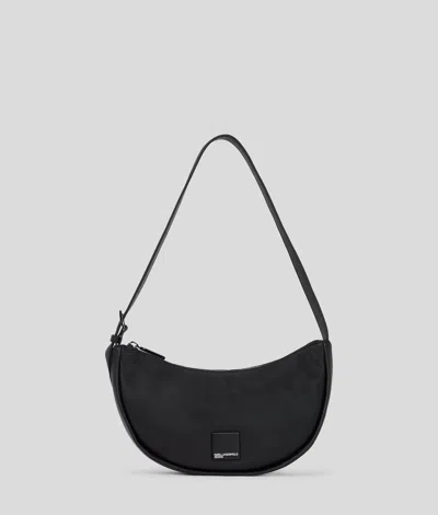 Karl Lagerfeld Klj Box Logo Soft Half-moon Shoulder Bag In Black