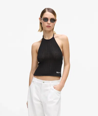 Kl Jeans Knitted Halterneck Top In Black