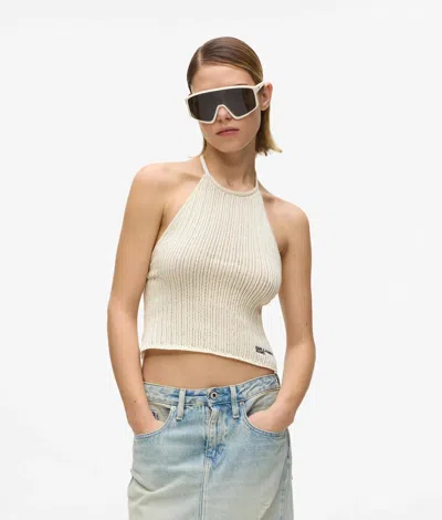 Kl Jeans Knitted Halterneck Top In Gray