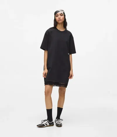 Kl Jeans Lace Hem Relaxed T-shirt Dress In Black