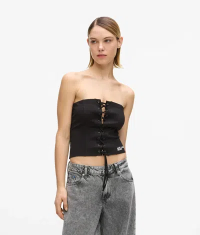 Kl Jeans Lace-up Corset Top In Black