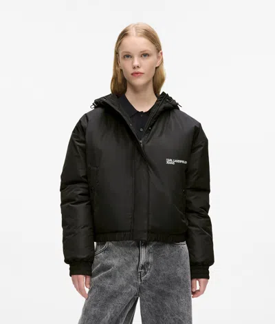 Kl Jeans Lightly Padded Hooded Jacket In Black
