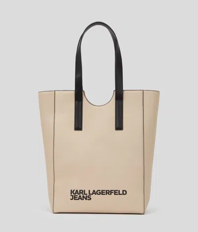 Kl Jeans Logo Large Tote Bag In Sand