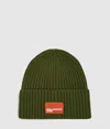 Kl Jeans Logo Patch Beanie In Green
