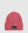 Kl Jeans Logo Patch Beanie In Red