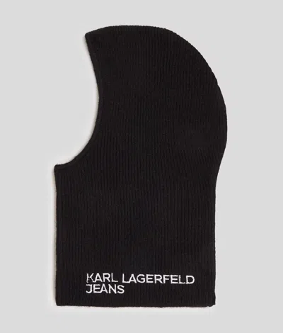 Kl Jeans Logo Ribbed Balaclava In Black