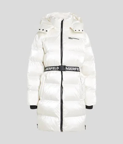 Kl Jeans Long Belted Puffer Jacket In White