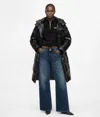 Kl Jeans Long Shiny Puffer Jacket In Black