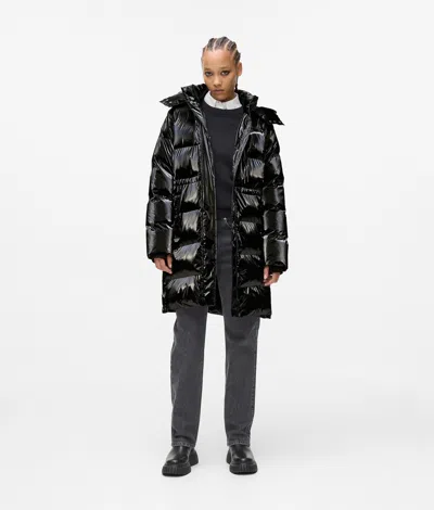 Kl Jeans Long Shiny Puffer Jacket In Black