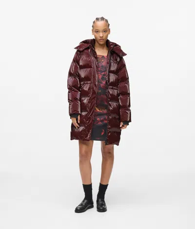 Kl Jeans Long Shiny Puffer Jacket In Brown