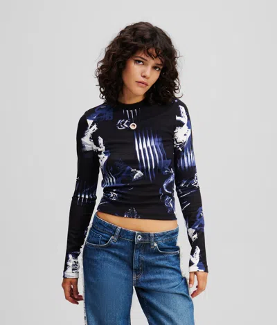 Kl Jeans Long-sleeved Digital Print Top In Blue