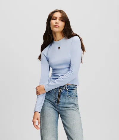 Kl Jeans Long-sleeved Eyelet Top In Blue