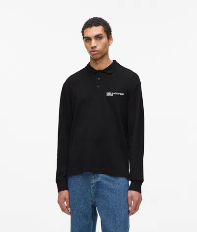 Kl Jeans Long-sleeved Logo Polo Shirt In Black