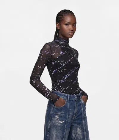 Kl Jeans Mesh Constellation Print Top In Black