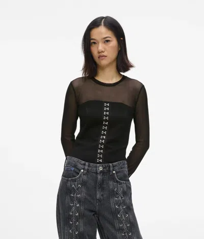 Kl Jeans Mesh Corset Top In Black