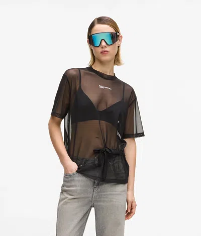 Kl Jeans Mesh Tie Detail T-shirt In Black