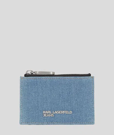 Kl Jeans Metal Logo Denim Cardholder In Blue